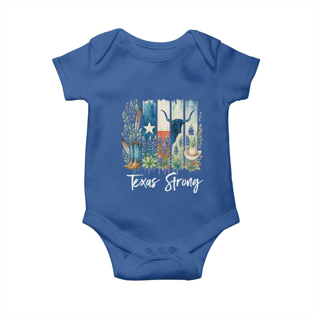 Retro Strong Texas Baby Onesie Bluebonnets Longhorn Cowboy Western Pride - Wonder Print Shop
