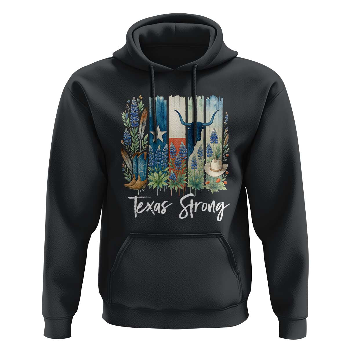 Retro Strong Texas Hoodie Bluebonnets Longhorn Cowboy Western Pride - Wonder Print Shop