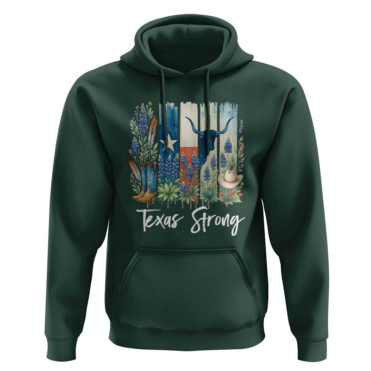 Retro Strong Texas Hoodie Bluebonnets Longhorn Cowboy Western Pride - Wonder Print Shop