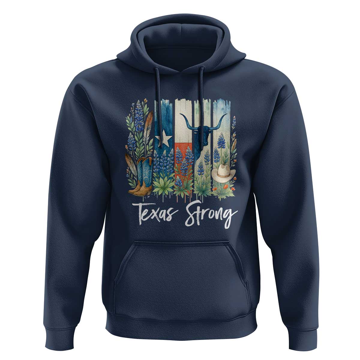 Retro Strong Texas Hoodie Bluebonnets Longhorn Cowboy Western Pride - Wonder Print Shop