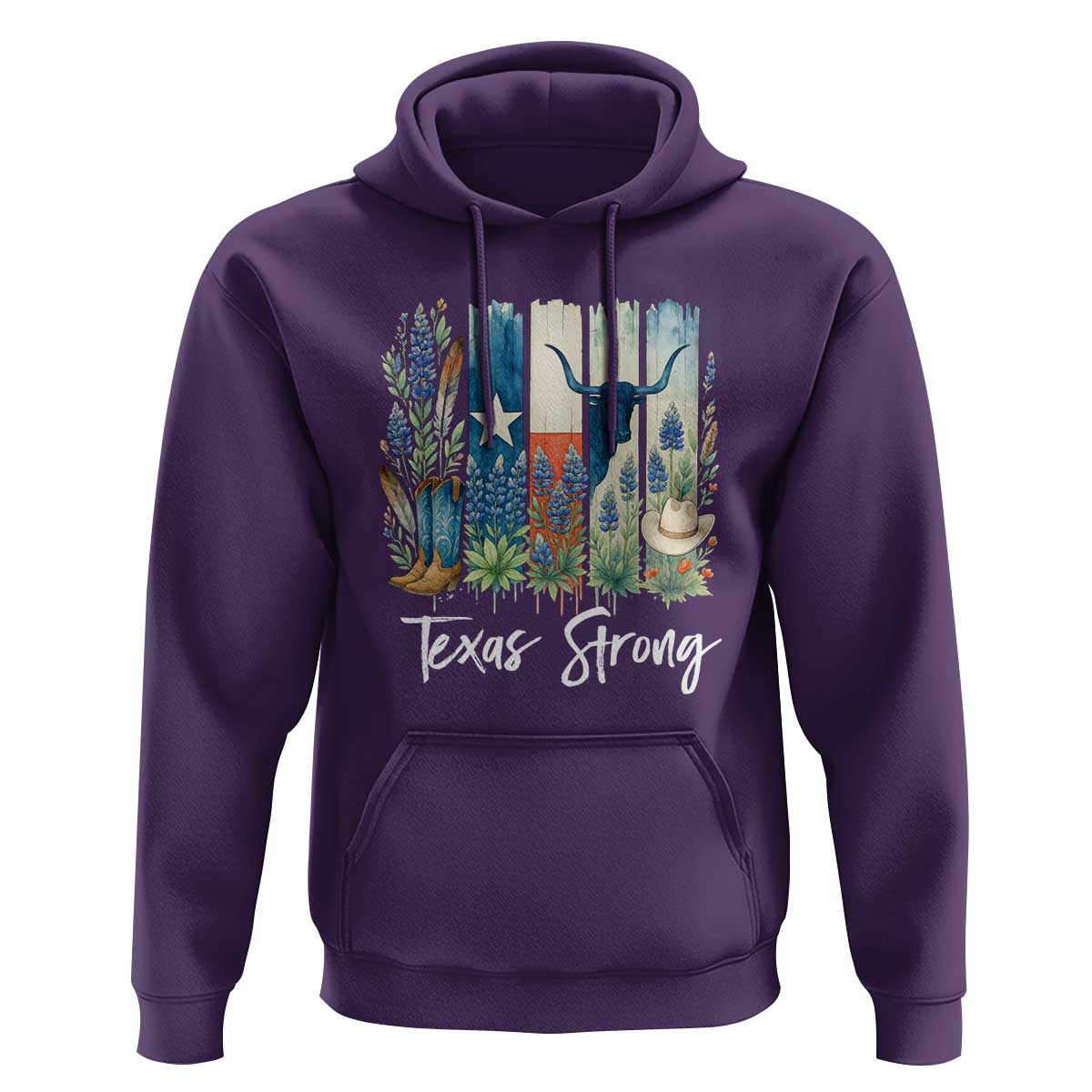 Retro Strong Texas Hoodie Bluebonnets Longhorn Cowboy Western Pride - Wonder Print Shop