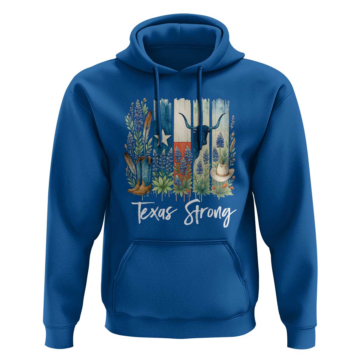 Retro Strong Texas Hoodie Bluebonnets Longhorn Cowboy Western Pride - Wonder Print Shop