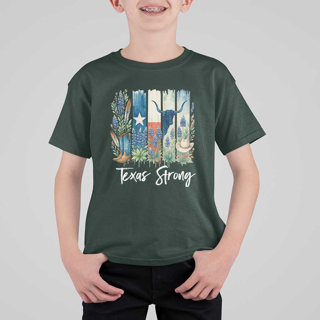 Retro Strong Texas T Shirt For Kid Bluebonnets Longhorn Cowboy Western Pride - Wonder Print Shop