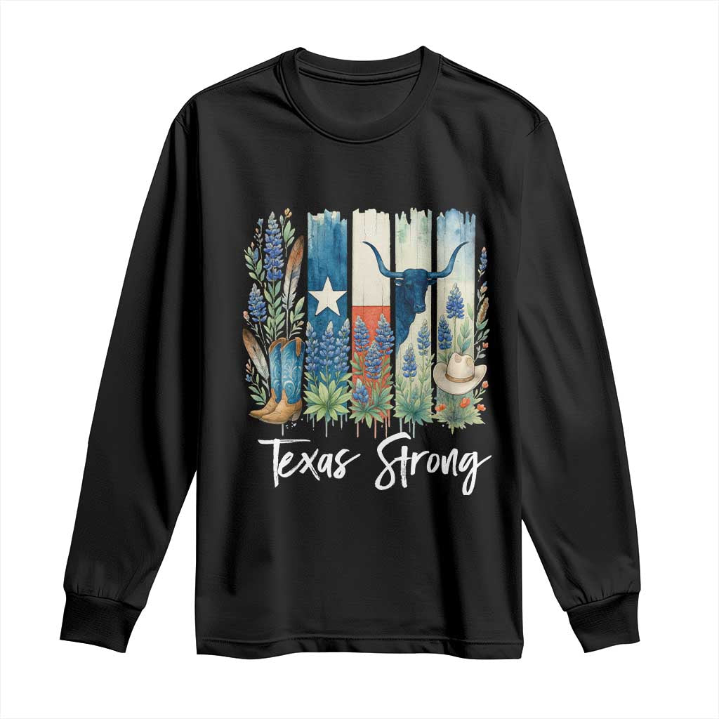 Retro Strong Texas Long Sleeve Shirt Bluebonnets Longhorn Cowboy Western Pride - Wonder Print Shop