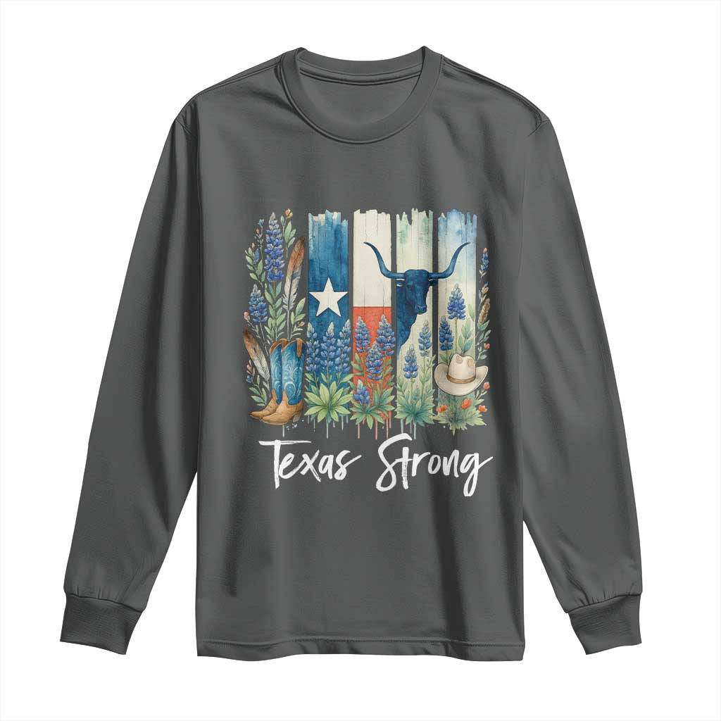 Retro Strong Texas Long Sleeve Shirt Bluebonnets Longhorn Cowboy Western Pride - Wonder Print Shop