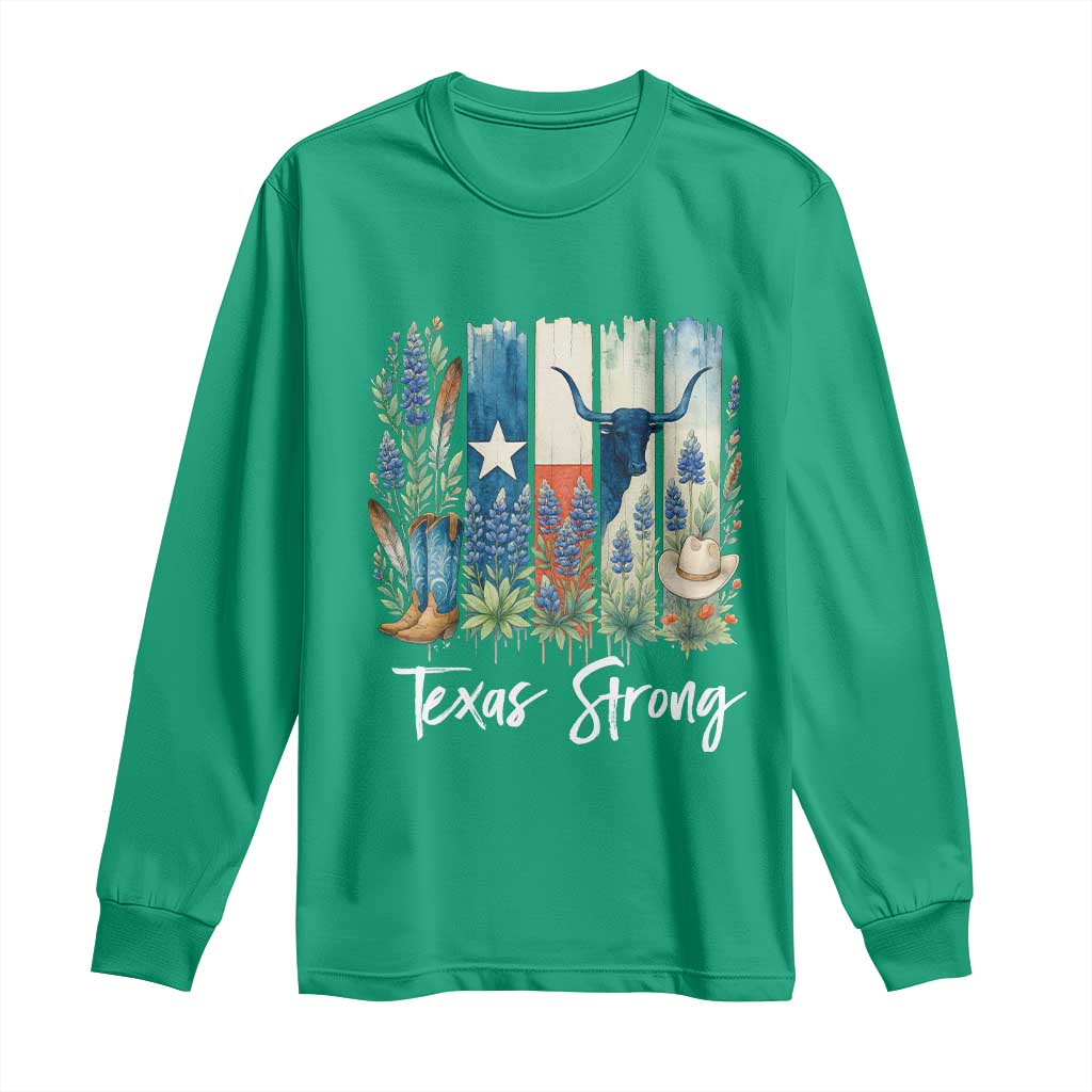 Retro Strong Texas Long Sleeve Shirt Bluebonnets Longhorn Cowboy Western Pride - Wonder Print Shop