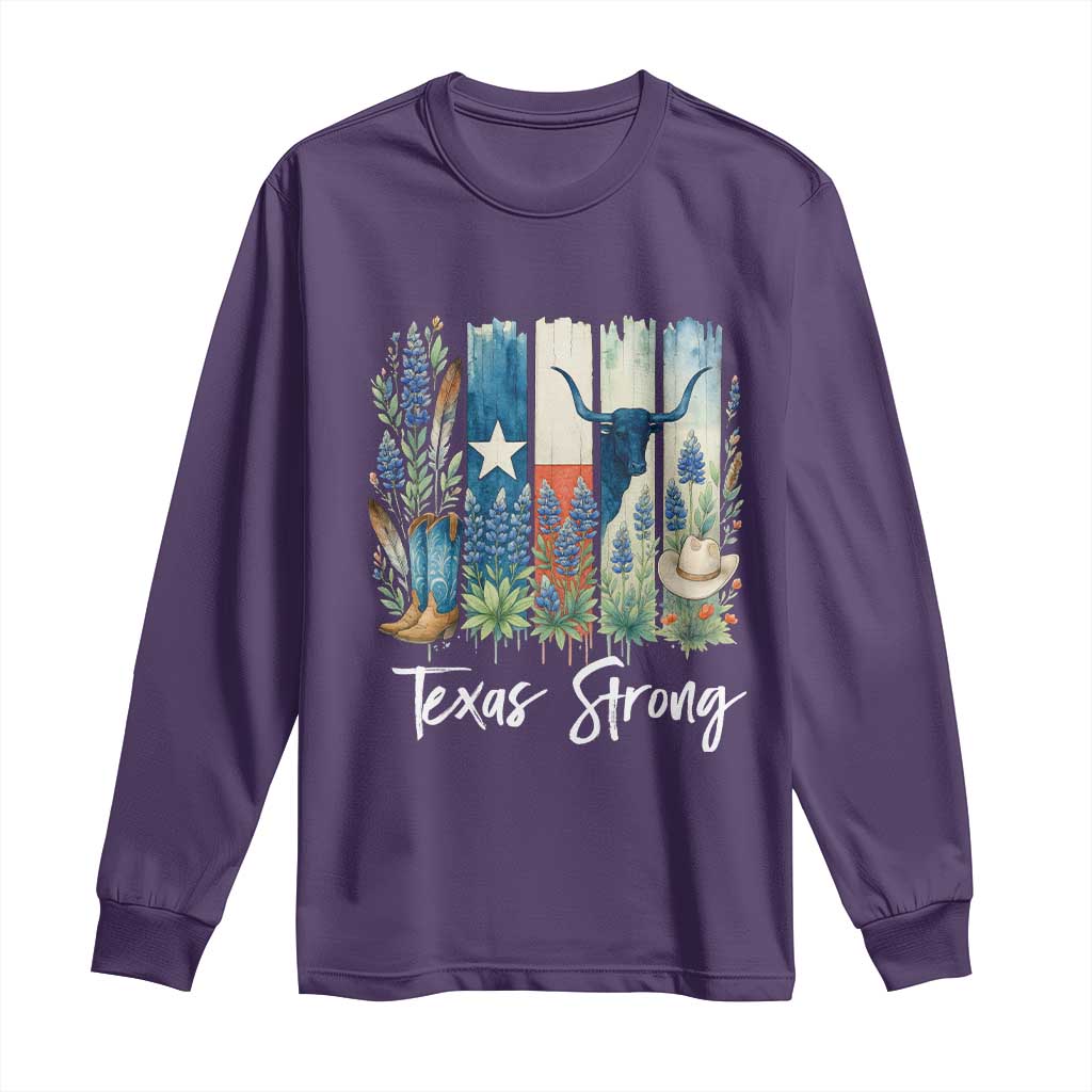 Retro Strong Texas Long Sleeve Shirt Bluebonnets Longhorn Cowboy Western Pride - Wonder Print Shop