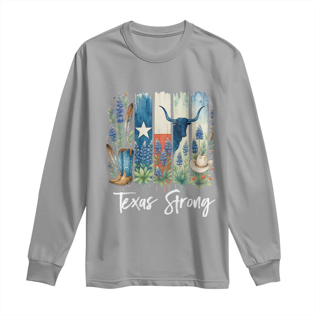 Retro Strong Texas Long Sleeve Shirt Bluebonnets Longhorn Cowboy Western Pride - Wonder Print Shop