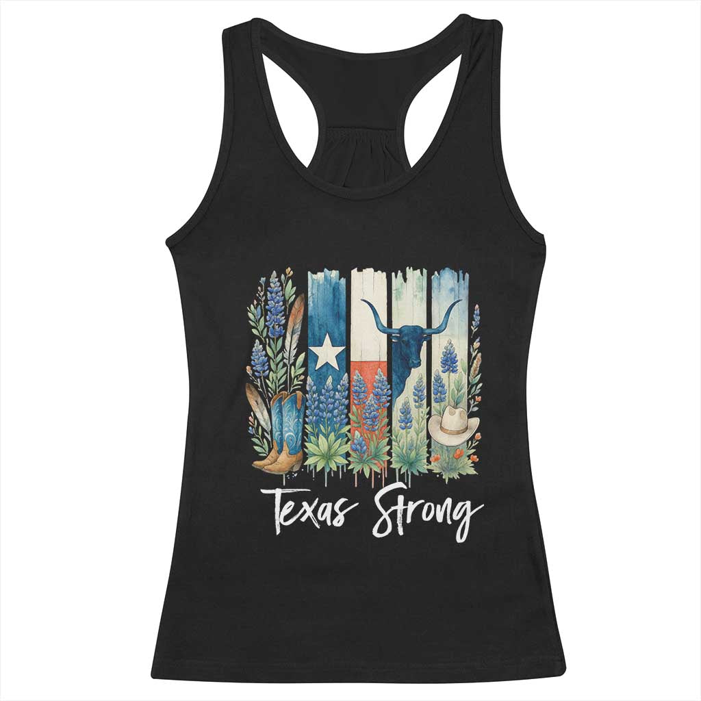 Retro Strong Texas Racerback Tank Top Bluebonnets Longhorn Cowboy Western Pride - Wonder Print Shop