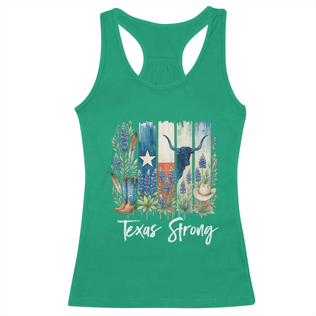 Retro Strong Texas Racerback Tank Top Bluebonnets Longhorn Cowboy Western Pride - Wonder Print Shop