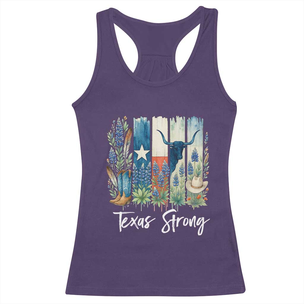 Retro Strong Texas Racerback Tank Top Bluebonnets Longhorn Cowboy Western Pride - Wonder Print Shop