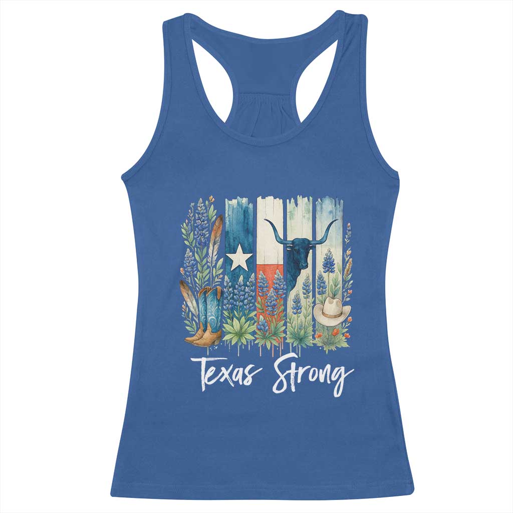 Retro Strong Texas Racerback Tank Top Bluebonnets Longhorn Cowboy Western Pride - Wonder Print Shop