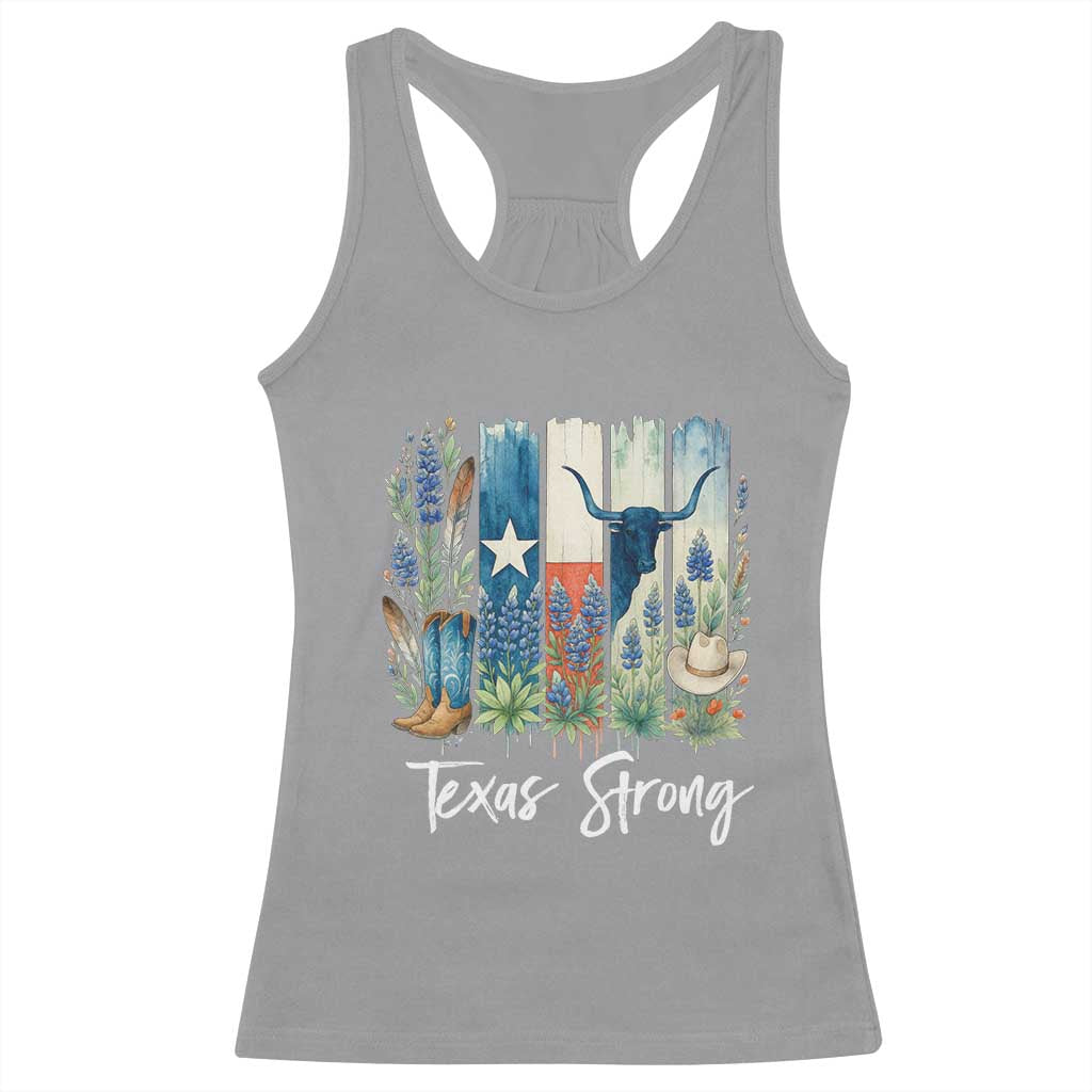 Retro Strong Texas Racerback Tank Top Bluebonnets Longhorn Cowboy Western Pride - Wonder Print Shop