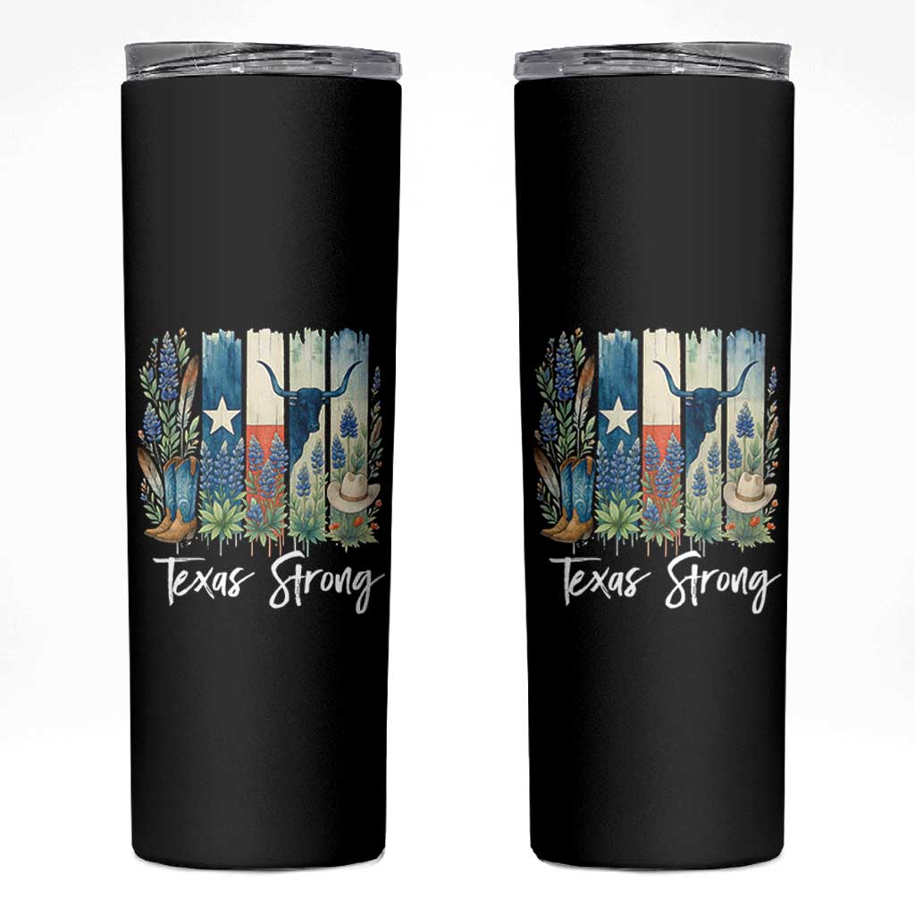 Retro Strong Texas Skinny Tumbler Bluebonnets Longhorn Cowboy Western Pride - Wonder Print Shop