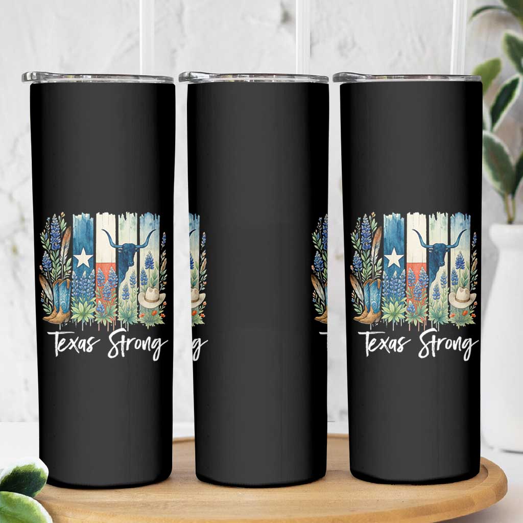Retro Strong Texas Skinny Tumbler Bluebonnets Longhorn Cowboy Western Pride - Wonder Print Shop