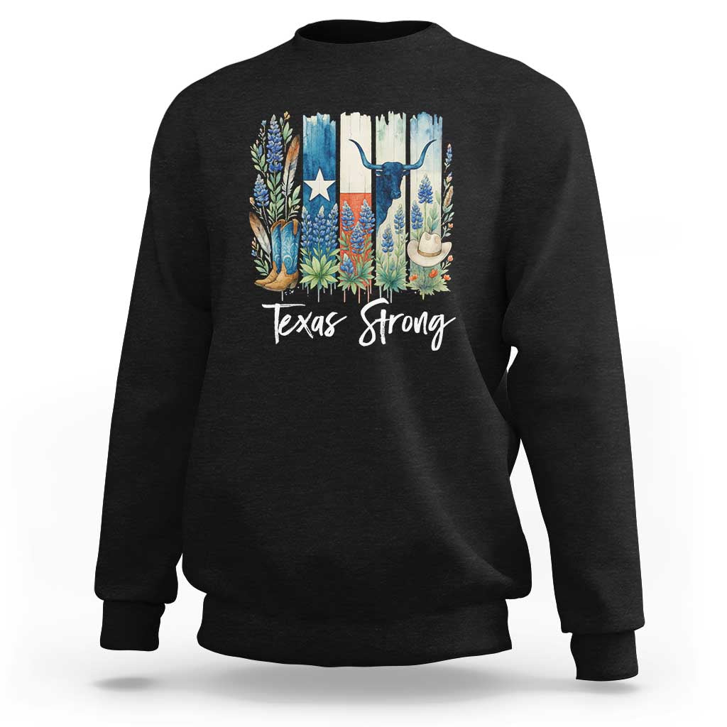 Retro Strong Texas Sweatshirt Bluebonnets Longhorn Cowboy Western Pride - Wonder Print Shop