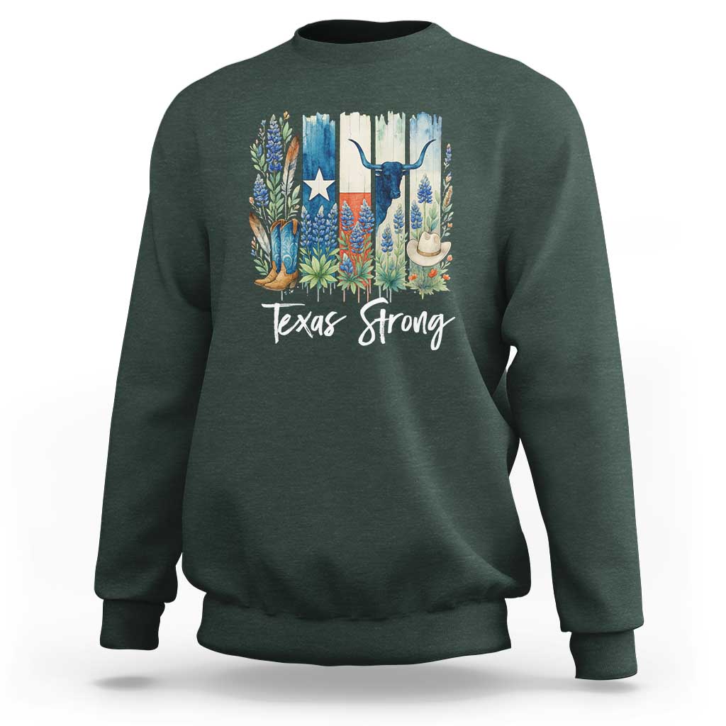 Retro Strong Texas Sweatshirt Bluebonnets Longhorn Cowboy Western Pride - Wonder Print Shop