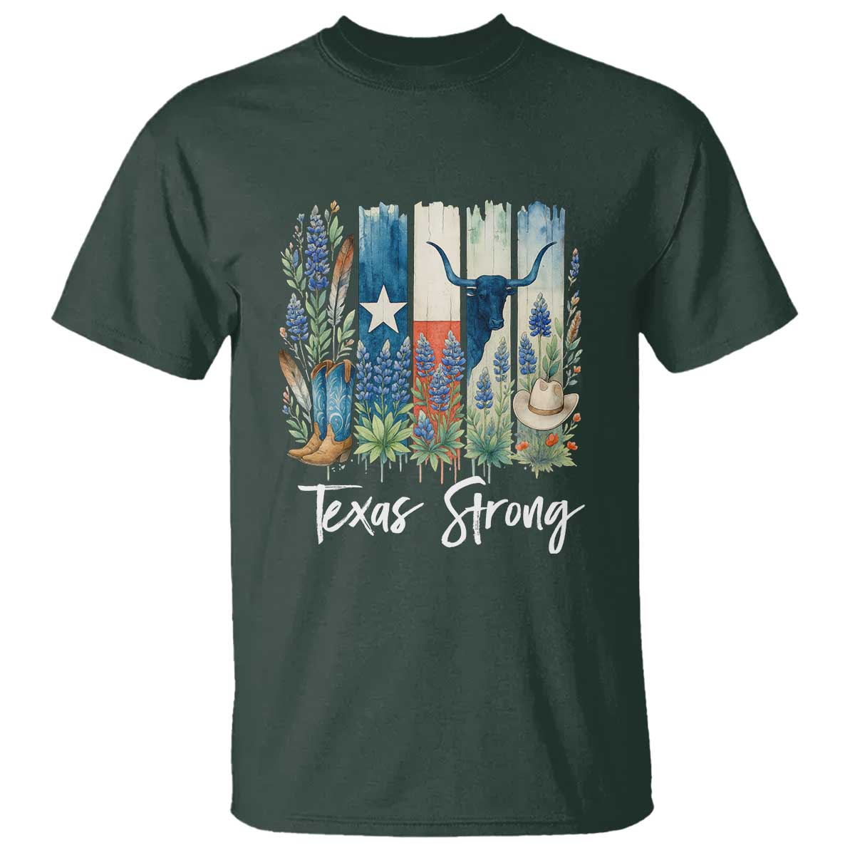 Retro Strong Texas T Shirt Bluebonnets Longhorn Cowboy Western Pride - Wonder Print Shop