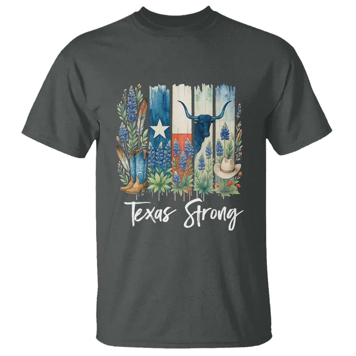 Retro Strong Texas T Shirt Bluebonnets Longhorn Cowboy Western Pride - Wonder Print Shop
