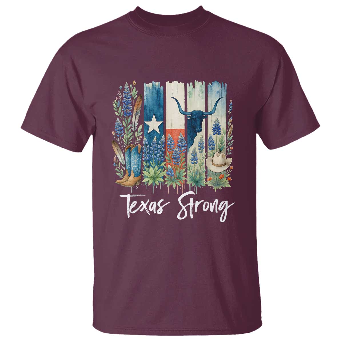 Retro Strong Texas T Shirt Bluebonnets Longhorn Cowboy Western Pride - Wonder Print Shop