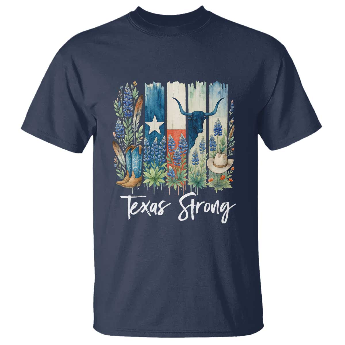 Retro Strong Texas T Shirt Bluebonnets Longhorn Cowboy Western Pride - Wonder Print Shop