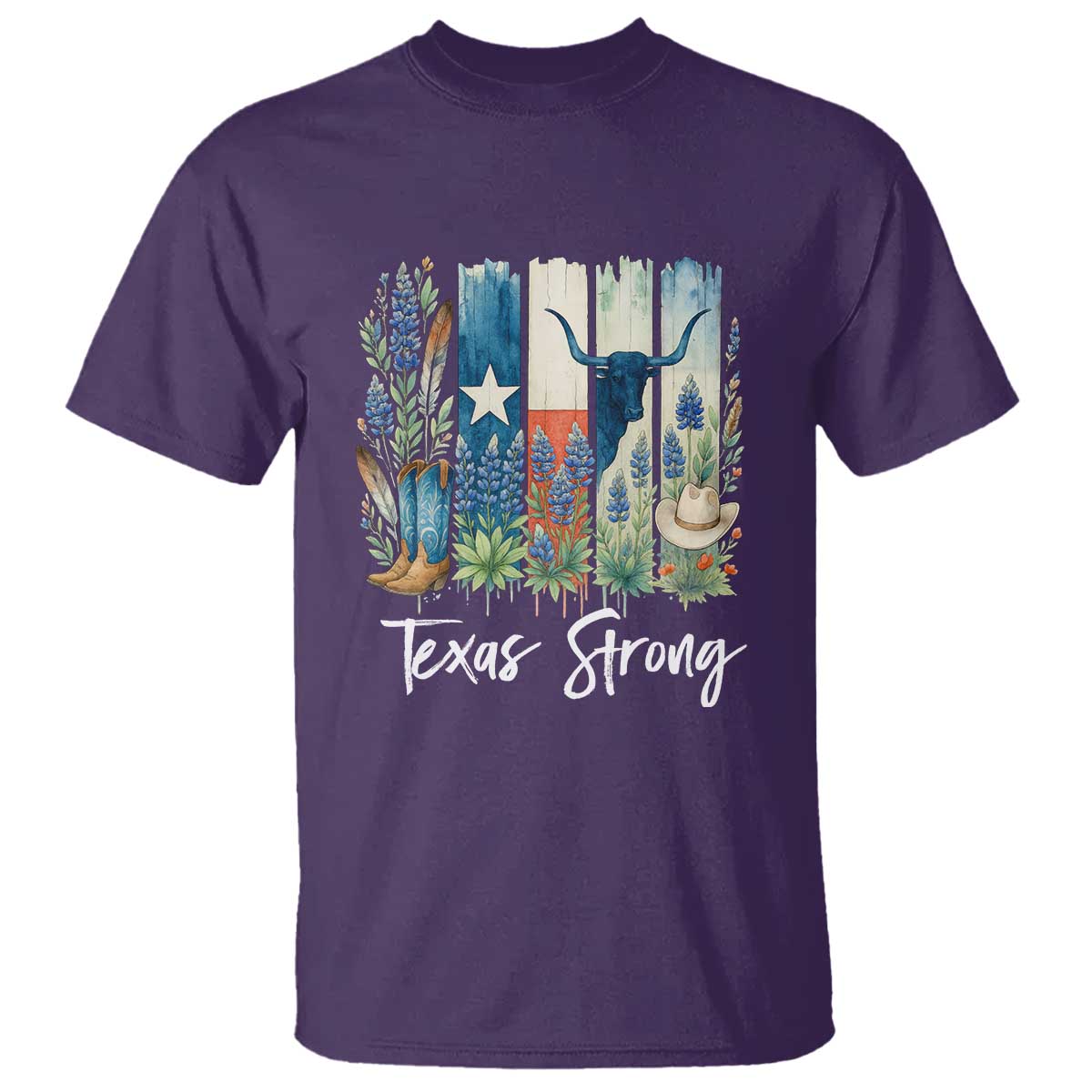 Retro Strong Texas T Shirt Bluebonnets Longhorn Cowboy Western Pride - Wonder Print Shop