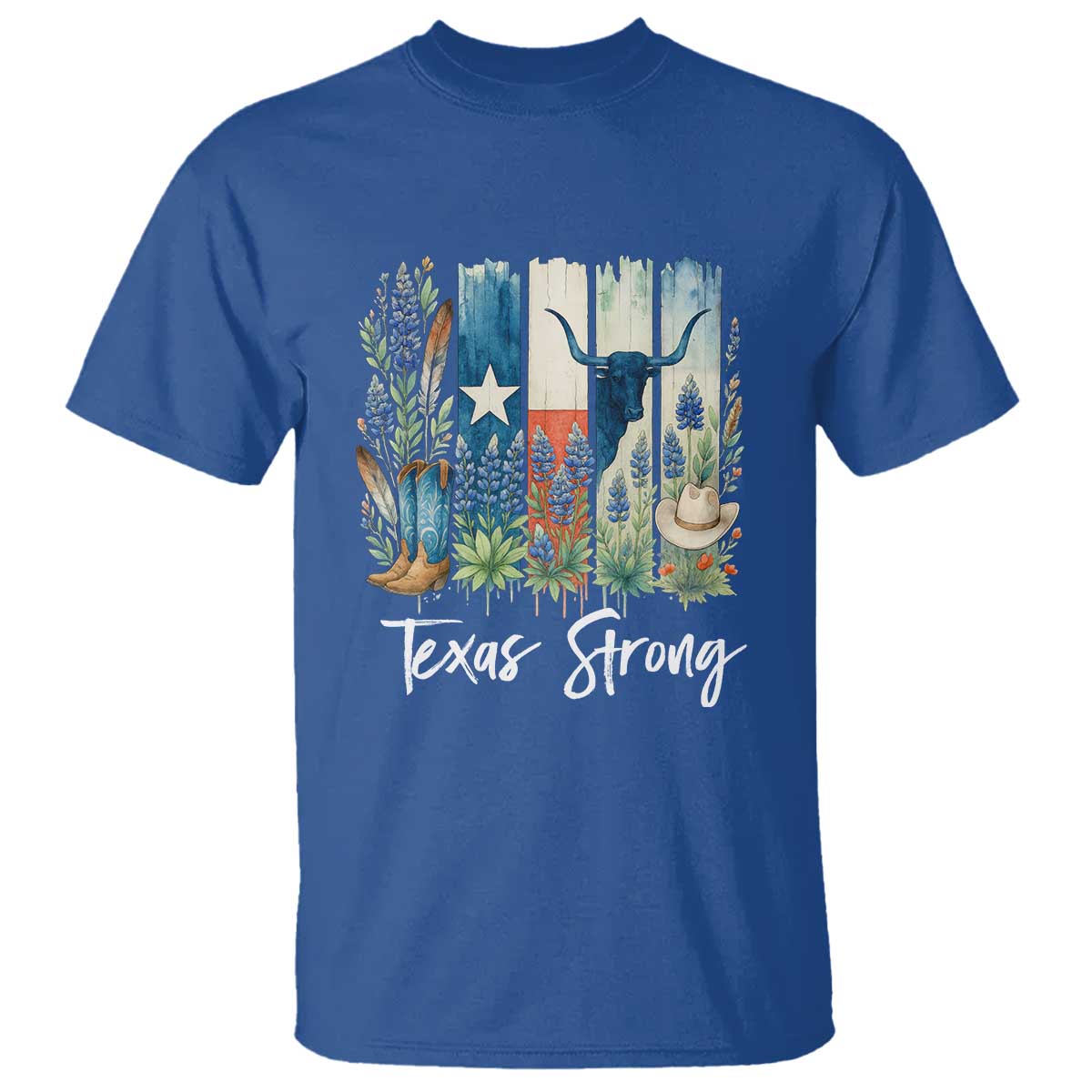 Retro Strong Texas T Shirt Bluebonnets Longhorn Cowboy Western Pride - Wonder Print Shop