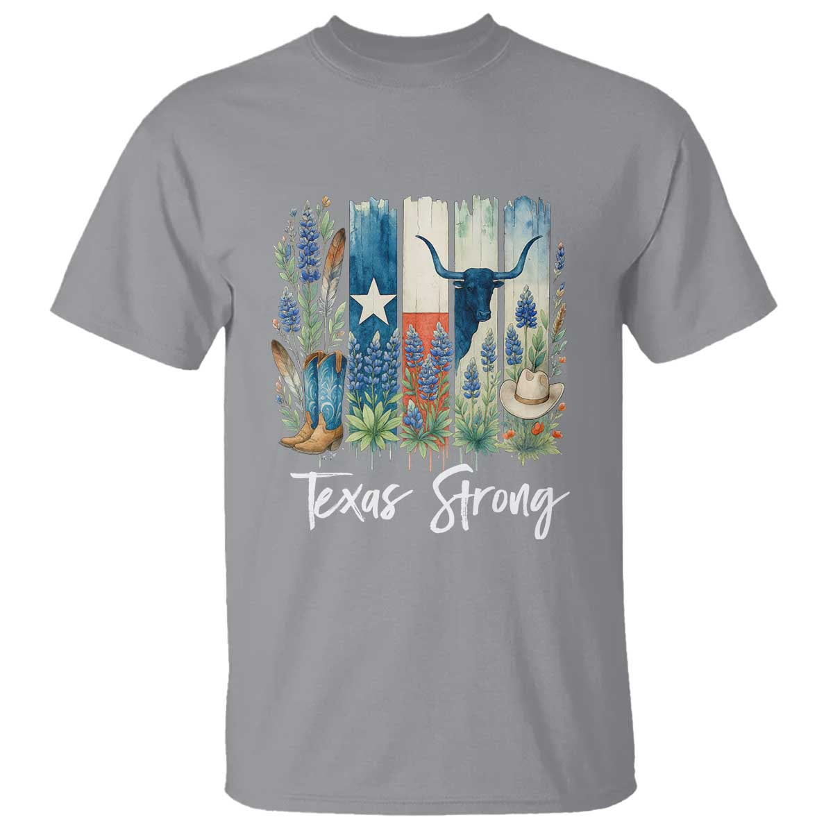 Retro Strong Texas T Shirt Bluebonnets Longhorn Cowboy Western Pride - Wonder Print Shop