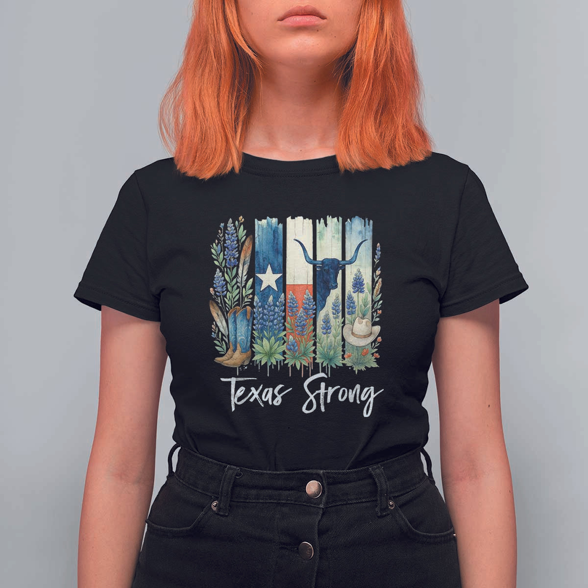 Retro Strong Texas T Shirt For Women Bluebonnets Longhorn Cowboy Western Pride - Wonder Print Shop