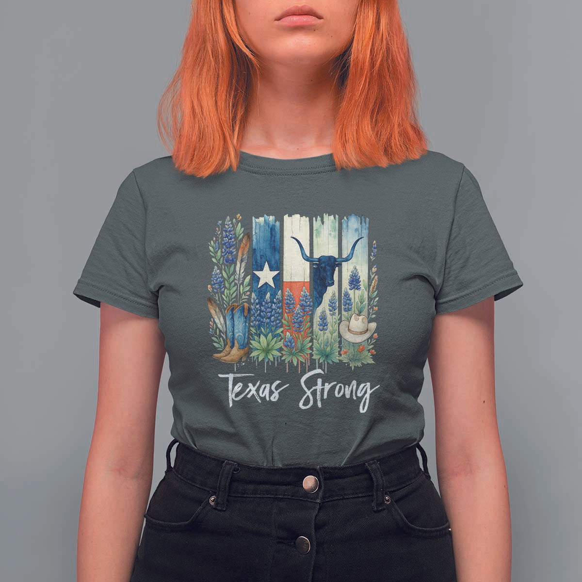 Retro Strong Texas T Shirt For Women Bluebonnets Longhorn Cowboy Western Pride - Wonder Print Shop