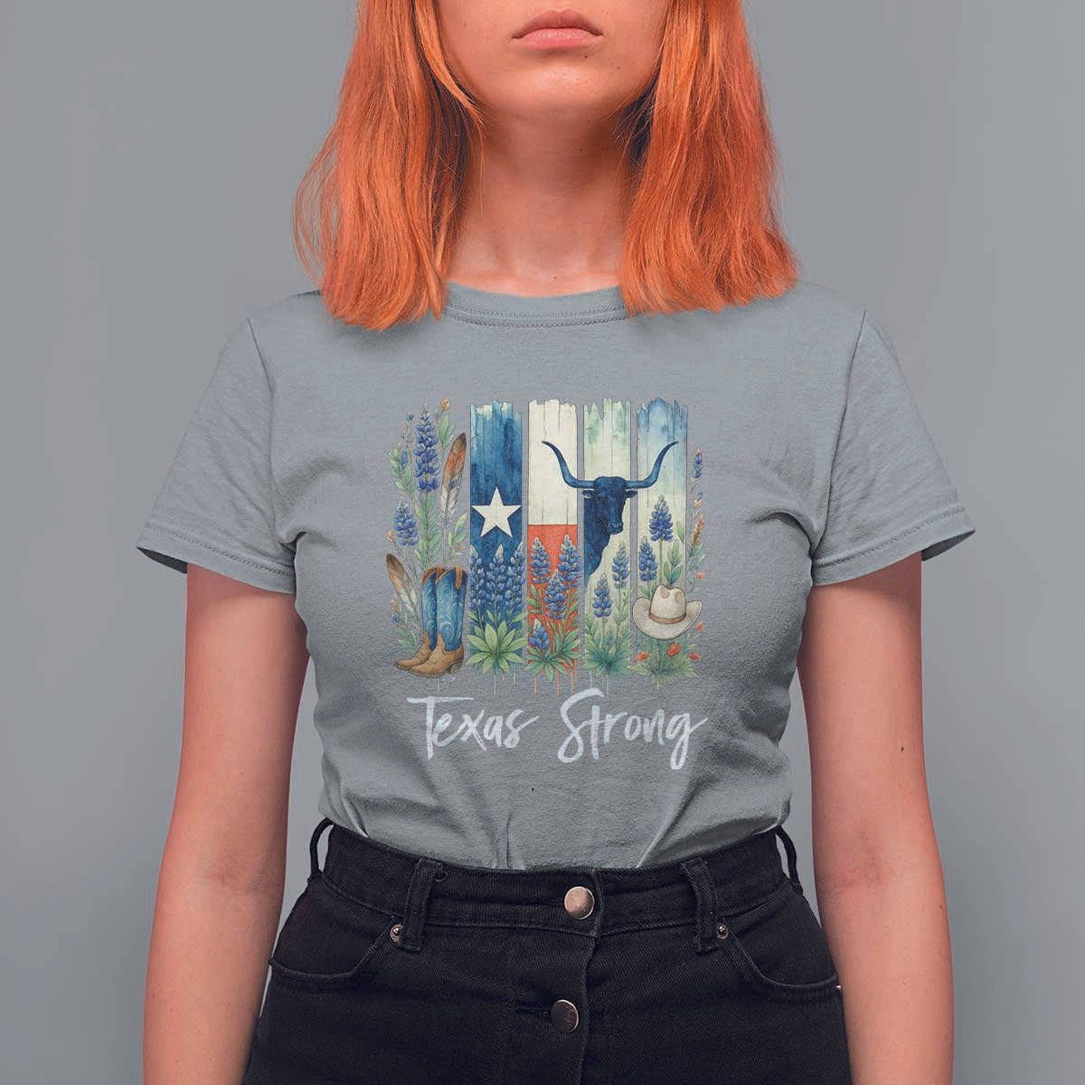 Retro Strong Texas T Shirt For Women Bluebonnets Longhorn Cowboy Western Pride - Wonder Print Shop