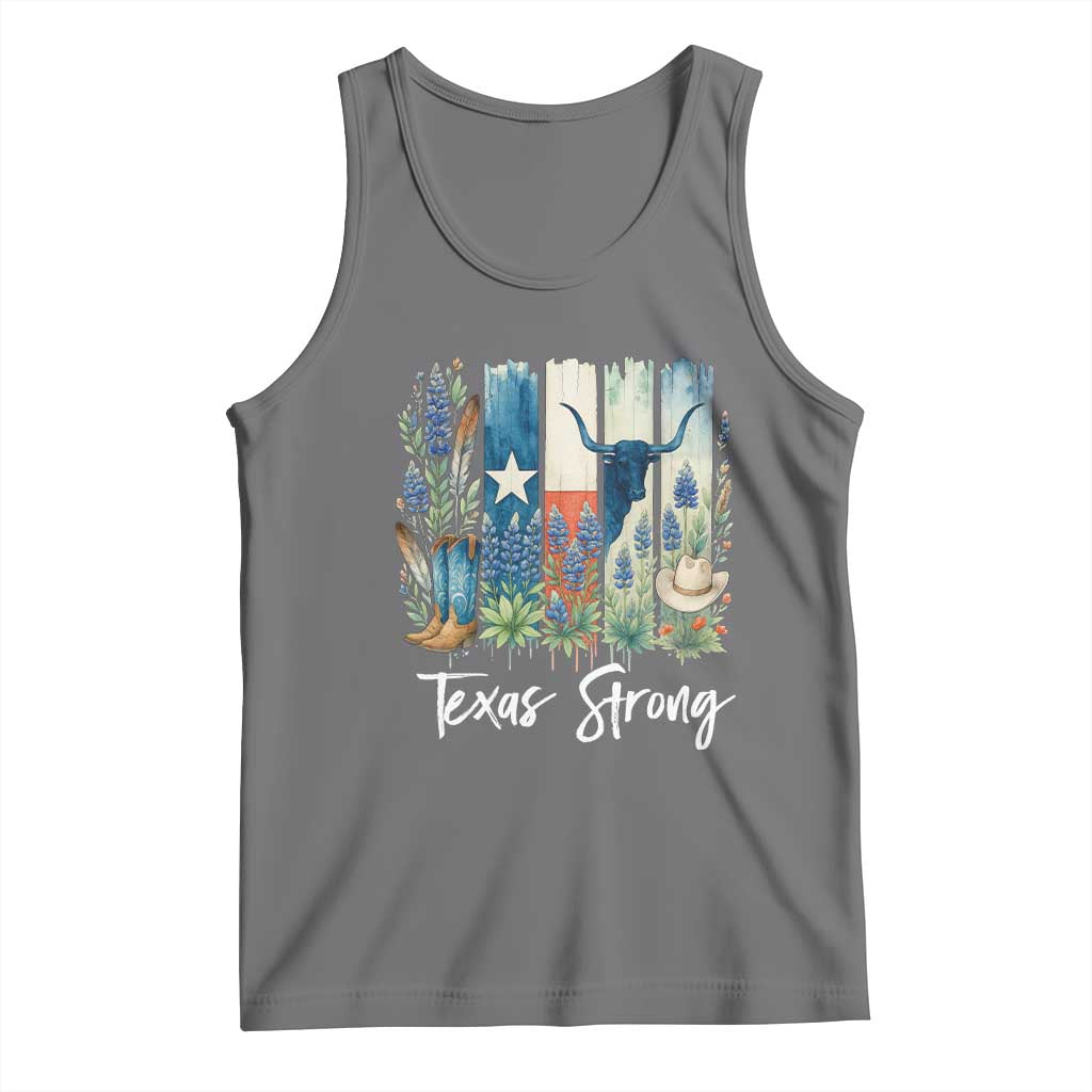 Retro Strong Texas Tank Top Bluebonnets Longhorn Cowboy Western Pride - Wonder Print Shop