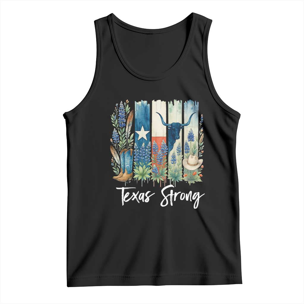 Retro Strong Texas Tank Top Bluebonnets Longhorn Cowboy Western Pride - Wonder Print Shop
