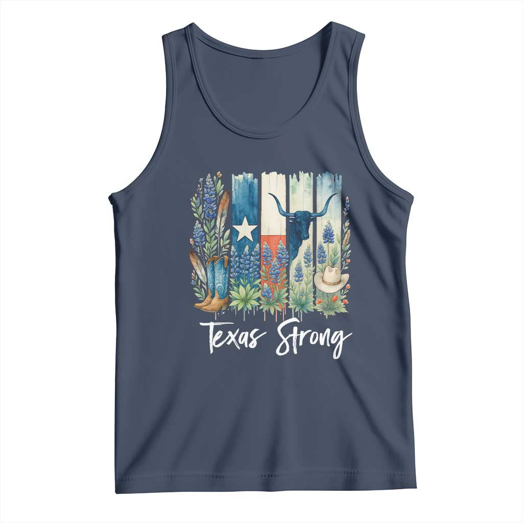 Retro Strong Texas Tank Top Bluebonnets Longhorn Cowboy Western Pride - Wonder Print Shop
