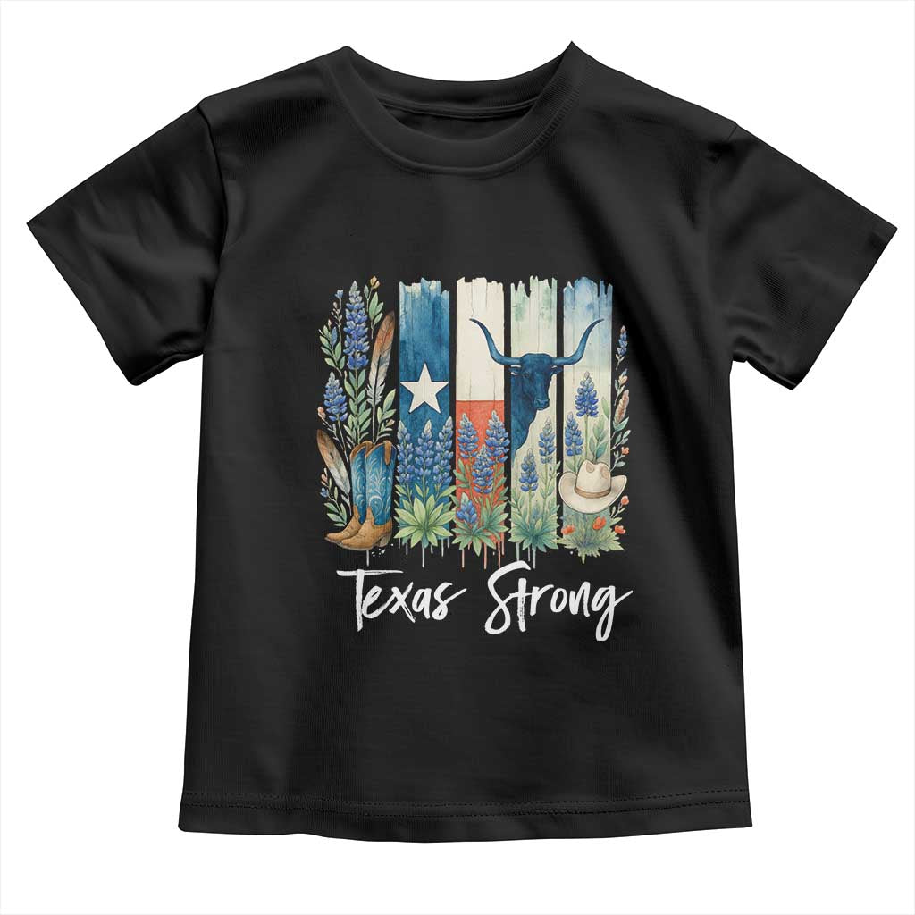 Retro Strong Texas Toddler T Shirt Bluebonnets Longhorn Cowboy Western Pride - Wonder Print Shop