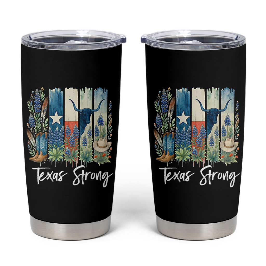 Retro Strong Texas Tumbler Cup Bluebonnets Longhorn Cowboy Western Pride - Wonder Print Shop