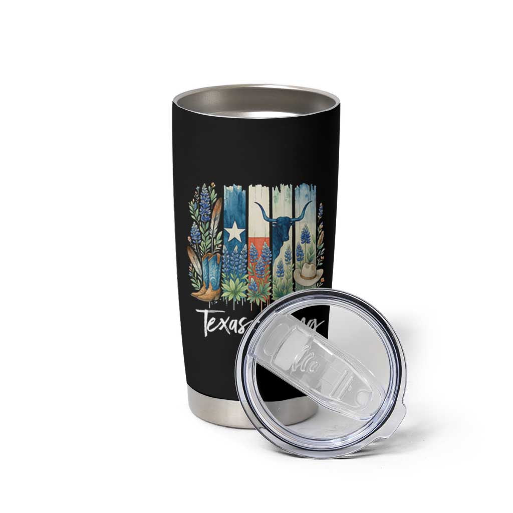 Retro Strong Texas Tumbler Cup Bluebonnets Longhorn Cowboy Western Pride - Wonder Print Shop