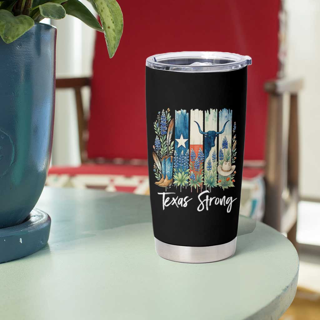 Retro Strong Texas Tumbler Cup Bluebonnets Longhorn Cowboy Western Pride - Wonder Print Shop