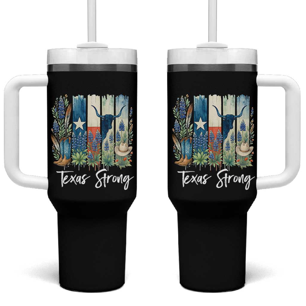 Retro Strong Texas Tumbler With Handle Bluebonnets Longhorn Cowboy Western Pride - Wonder Print Shop