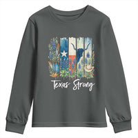 Retro Strong Texas Youth Sweatshirt Bluebonnets Longhorn Cowboy Western Pride - Wonder Print Shop
