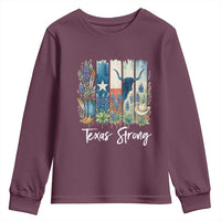 Retro Strong Texas Youth Sweatshirt Bluebonnets Longhorn Cowboy Western Pride - Wonder Print Shop
