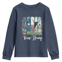 Retro Strong Texas Youth Sweatshirt Bluebonnets Longhorn Cowboy Western Pride - Wonder Print Shop