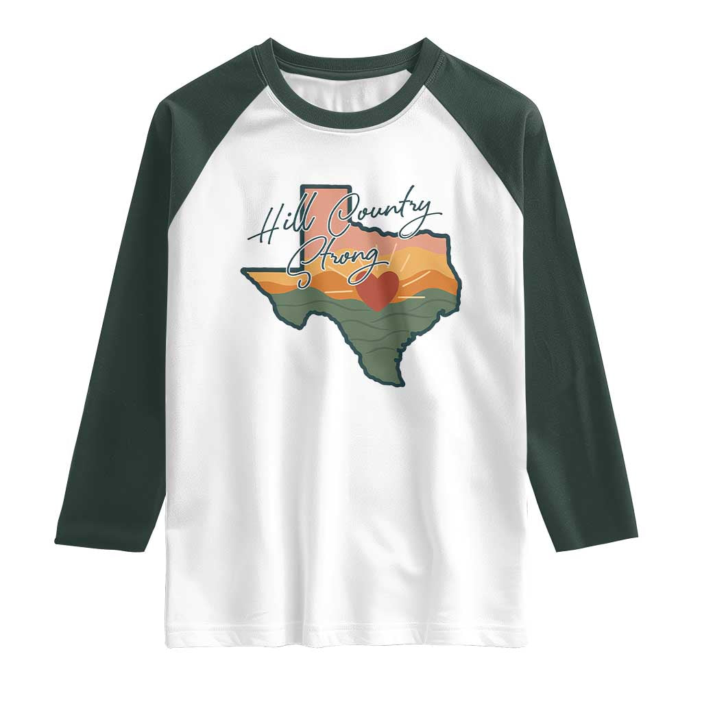Hill Country Strong Raglan Shirt Texas Pride for Resilient Texans Retro - Wonder Print Shop