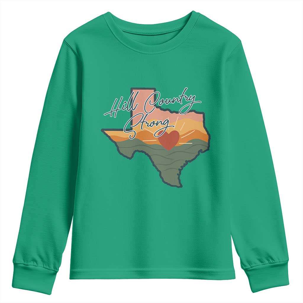 Hill Country Strong Youth Sweatshirt Texas Pride for Resilient Texans Retro - Wonder Print Shop