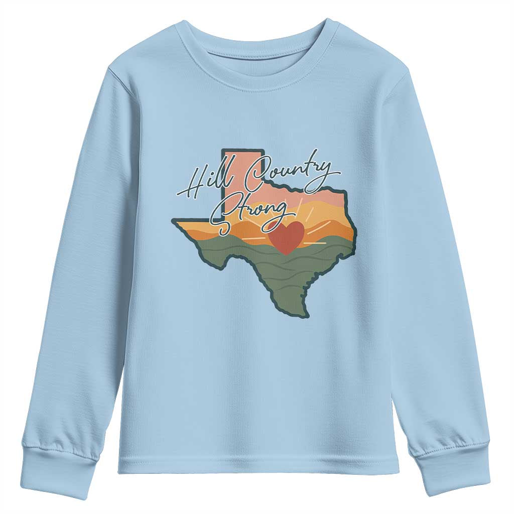 Hill Country Strong Youth Sweatshirt Texas Pride for Resilient Texans Retro - Wonder Print Shop