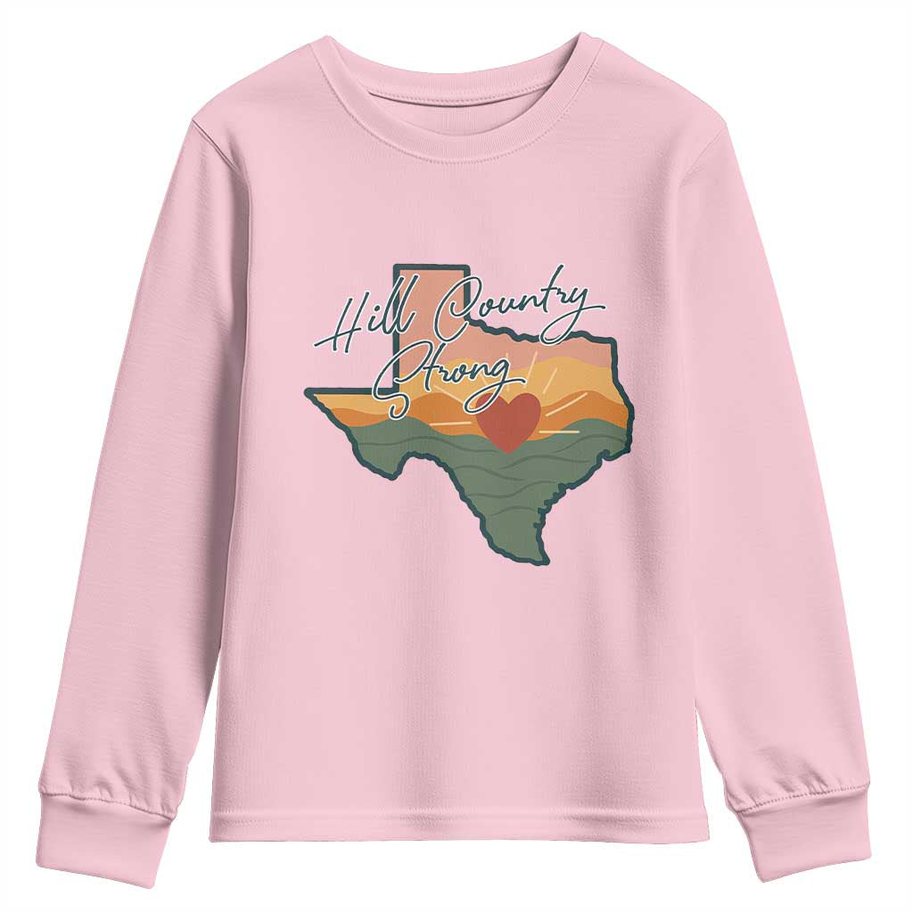 Hill Country Strong Youth Sweatshirt Texas Pride for Resilient Texans Retro - Wonder Print Shop