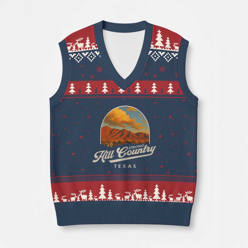 Hill Country Strong V-Neck Knit Sweater Vest Texas Support Retro Enchanted Rock - Wonder Print Shop