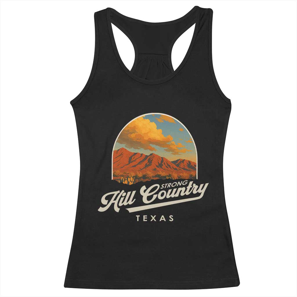 Hill Country Strong Racerback Tank Top Texas Support Retro Enchanted Rock - Wonder Print Shop
