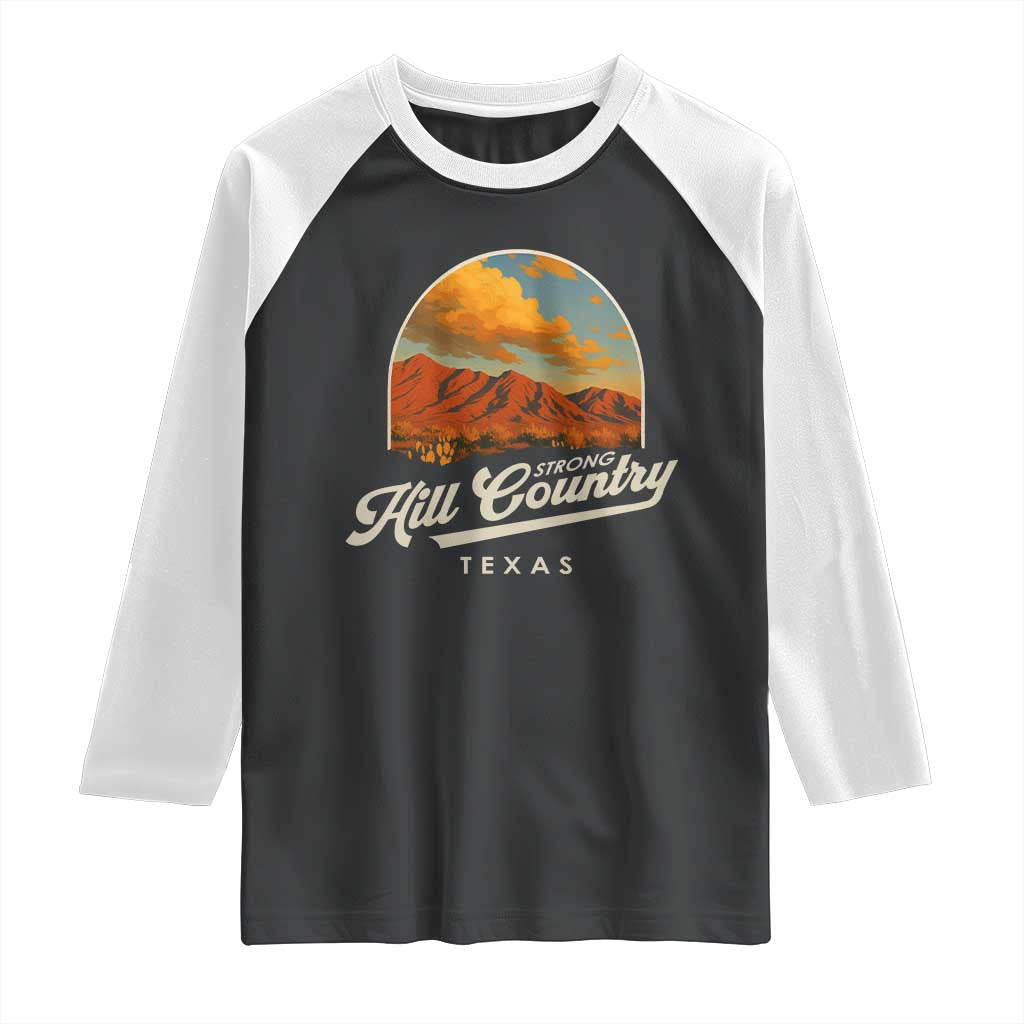 Hill Country Strong Raglan Shirt Texas Support Retro Enchanted Rock - Wonder Print Shop