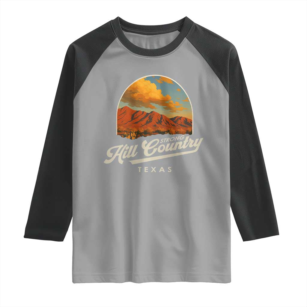 Hill Country Strong Raglan Shirt Texas Support Retro Enchanted Rock - Wonder Print Shop